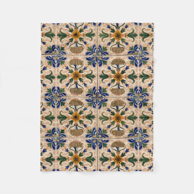 Farbenfrohe mediterrane Vintage Blumenmuster Fleecedecke (Vorderseite)
