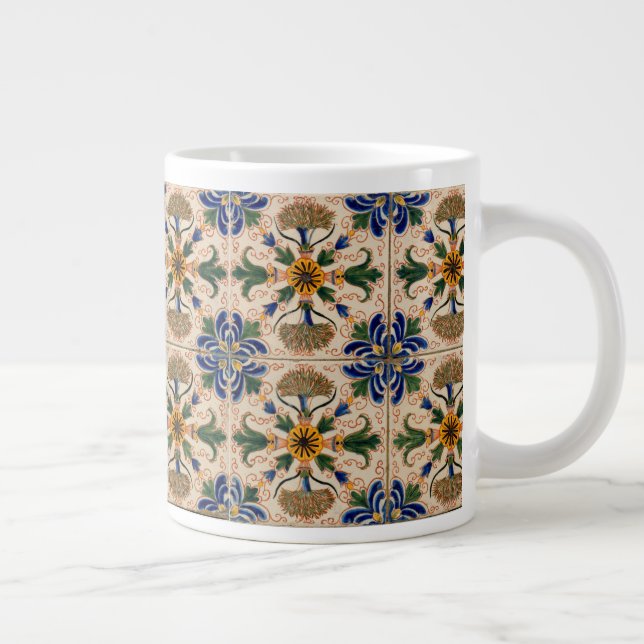 Farbenfrohe mediterrane Vintage Blumenmuster Jumbo-Tasse (Rechts)