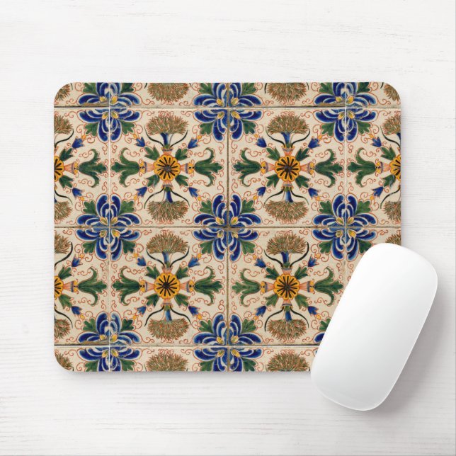 Farbenfrohe mediterrane Vintage Blumenmuster Mousepad (Mit Mouse)