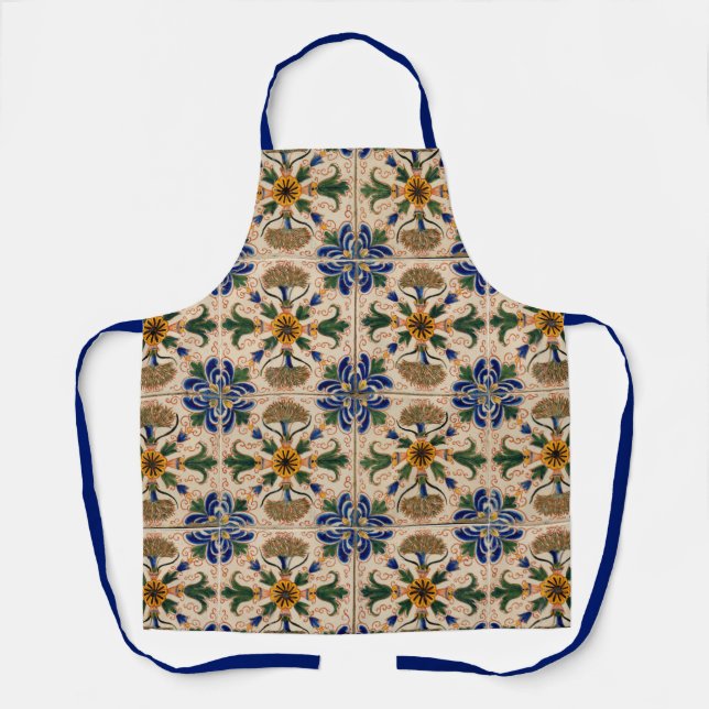 Farbenfrohe mediterrane Vintage Blumenmuster Schürze (Vorderseite)