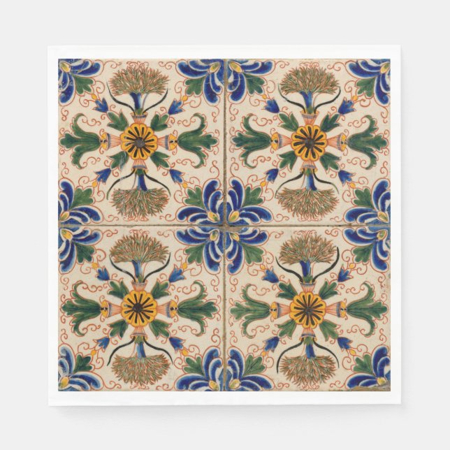 Farbenfrohe mediterrane Vintage Blumenmuster Serviette (Vorderseite)