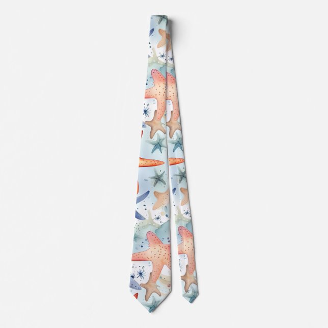 Farbenfrohe Meeresfrüchte, Meeresstars Aquarellkun Krawatte (Vorderseite)
