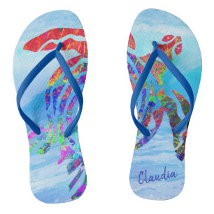 Farbenfrohe Meeresschildkröte Schwimmen der Ozeanw Flip Flops