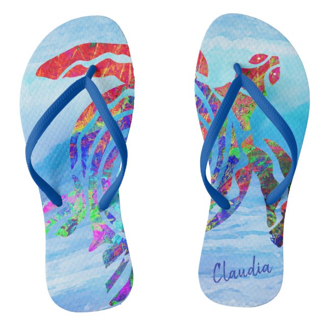 Farbenfrohe Meeresschildkröte Schwimmen der Ozeanw Flip Flops (Fußbett)