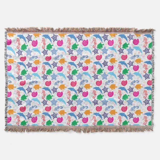 Farbenfrohe Meerestiere Illustrationsmuster Decke (Vorderseite)
