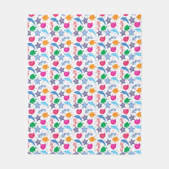 Farbenfrohe Meerestiere Illustrationsmuster Fleecedecke (Vorderseite)