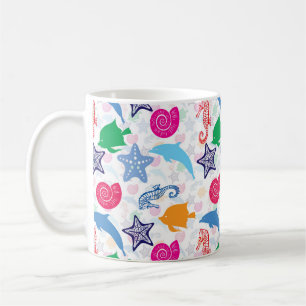 Farbenfrohe Meerestiere Illustrationsmuster Kaffeetasse