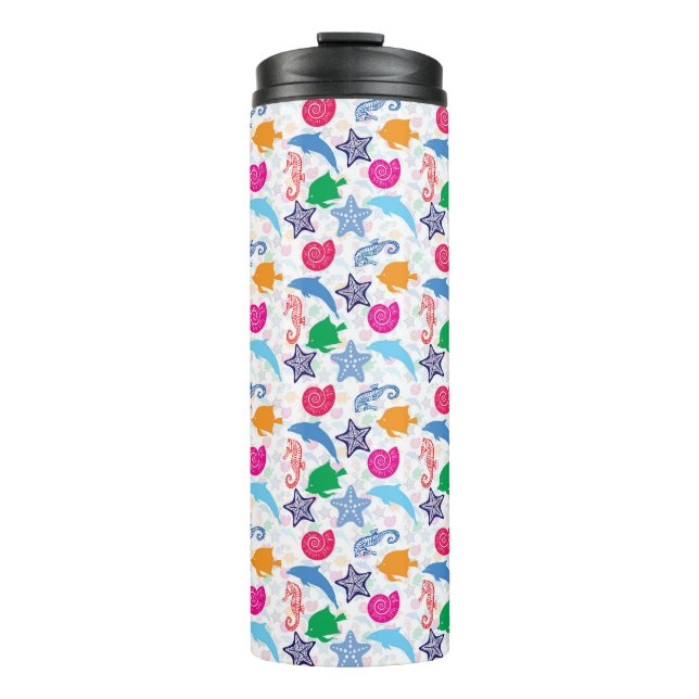 Farbenfrohe Meerestiere Illustrationsmuster Thermosbecher (Vorderseite)