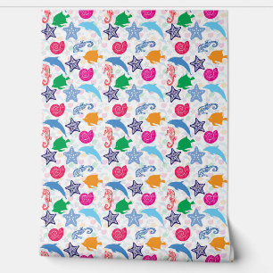 Farbenfrohe Meerestiere Illustrationsmuster Wand