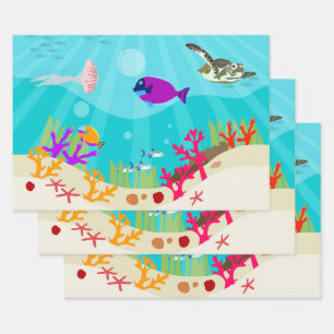 Farbenfrohe Meerestiere Kinder Geschenkpapier Set