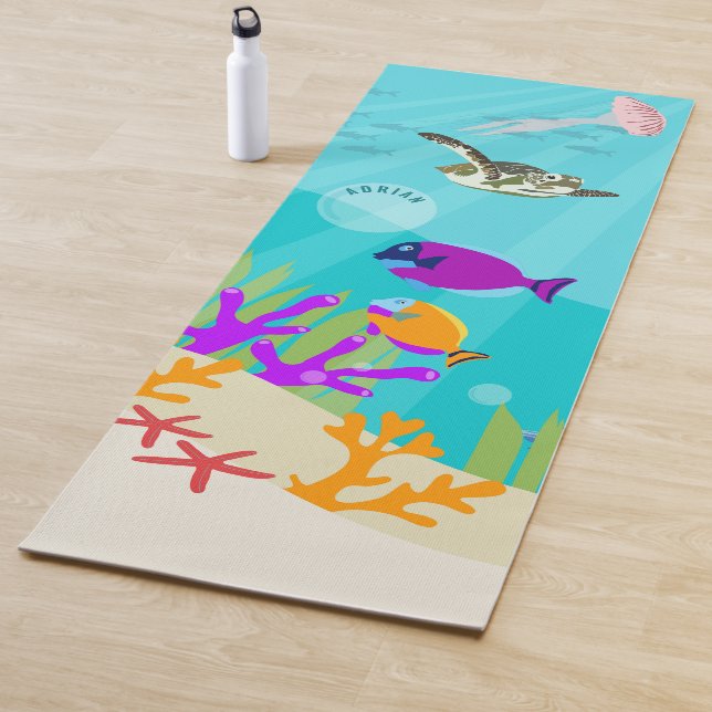Farbenfrohe Meerestiere Kinder Name Yogamatte (Beispiel)