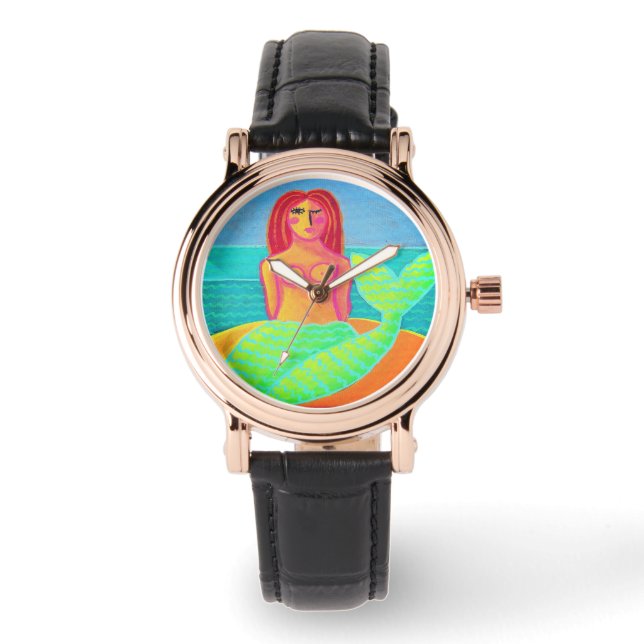 Farbenfrohe Meerjungfrau Abstrakt Wearable Art Armbanduhr (Vorderseite)