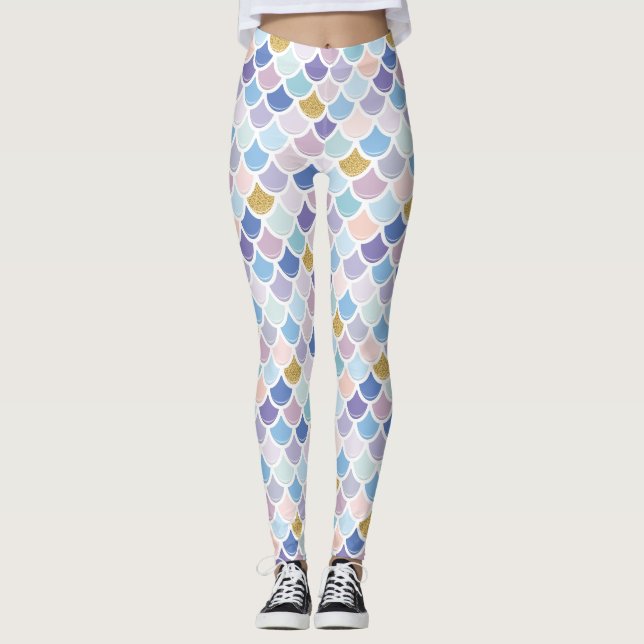 Farbenfrohe Meerjungfrau-Skala Leggings (Vorderseite)