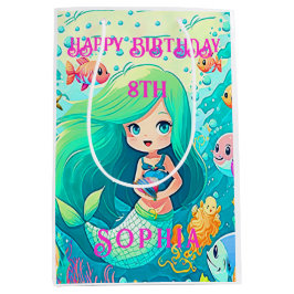 Farbenfrohe Meerjungfrau Themed Happy Birthday Par Mittlere Geschenktüte