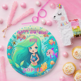 Farbenfrohe Meerjungfrau Themed Happy Birthday Par Pappteller