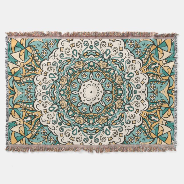 Farbenfrohe Mehndi Tile Nahtlose Tracerei Decke (Vorderseite)