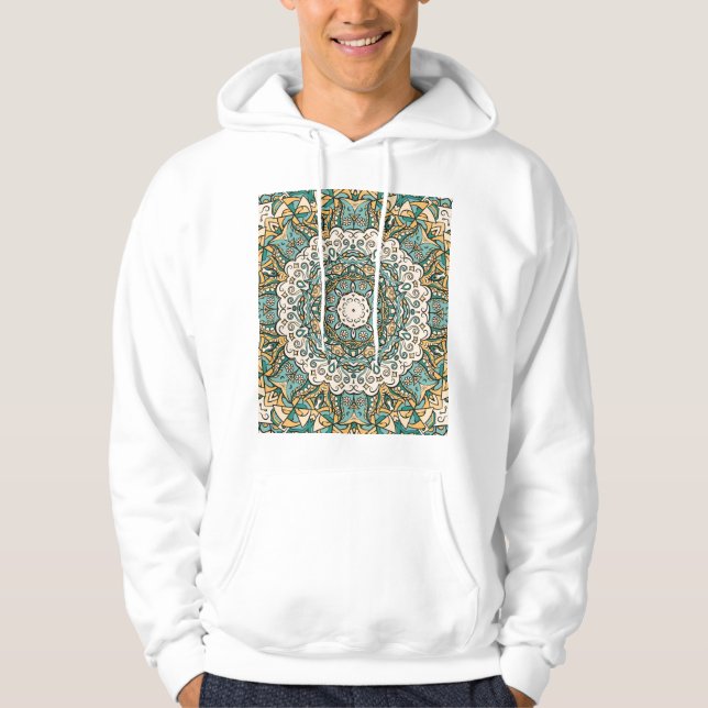 Farbenfrohe Mehndi Tile Nahtlose Tracerei Hoodie (Vorderseite)