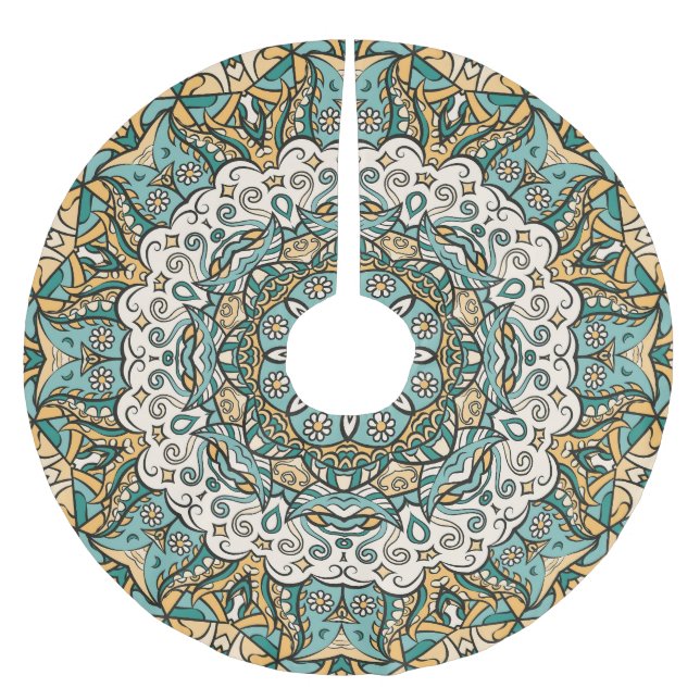 Farbenfrohe Mehndi Tile Nahtlose Tracerei Polyester Weihnachtsbaumdecke (Vorderseite)