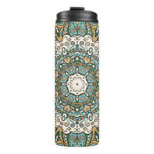 Farbenfrohe Mehndi Tile Nahtlose Tracerei Thermosbecher
