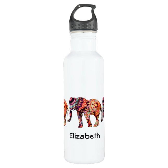 Farbenfrohe, mehrfarbige Elefanten Trinkflasche (Vorderseite)
