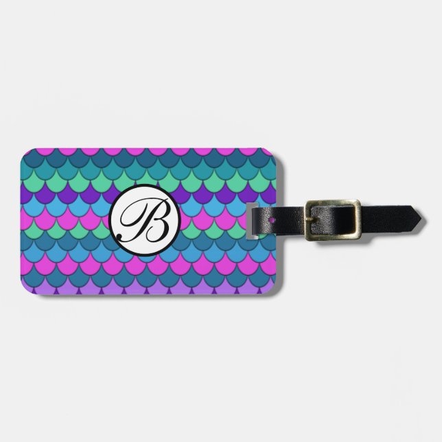 Farbenfrohe mehrfarbige Meerjungfrau Gepäckanhänger (Vorderseite horizontal)