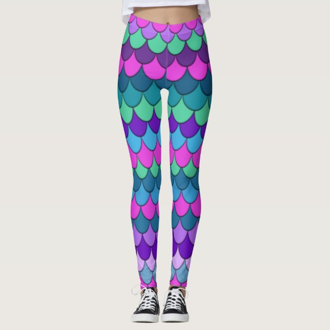Farbenfrohe mehrfarbige Meerjungfrau Leggings (Vorderseite)