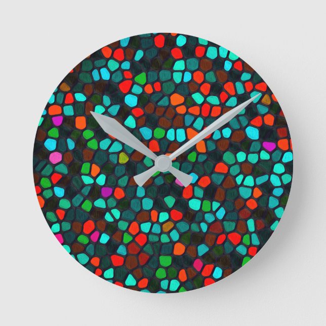 Farbenfrohe, mehrfarbige Mosaikmuster Runde Wanduhr (Vorderseite)