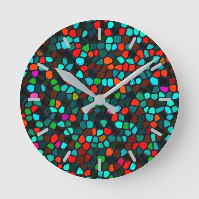 Farbenfrohe, mehrfarbige Mosaikmuster Runde Wanduhr (Vorderseite)