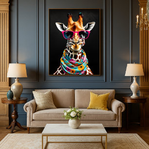 Farbenfrohe Meisterspass Giraffe Kunst-Lounge Poster