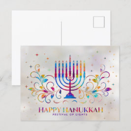 Farbenfrohe Menorah Swirl Ornament Happy Hanukkah Postkarte