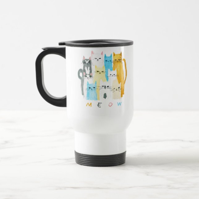 Farbenfrohe MEOW Cats Travel Mug - Fun Cat Design Reisebecher (Links)
