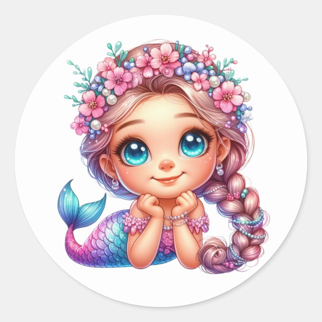 Farbenfrohe Mermaid-Aufkleber Runder Aufkleber (Vorderseite)