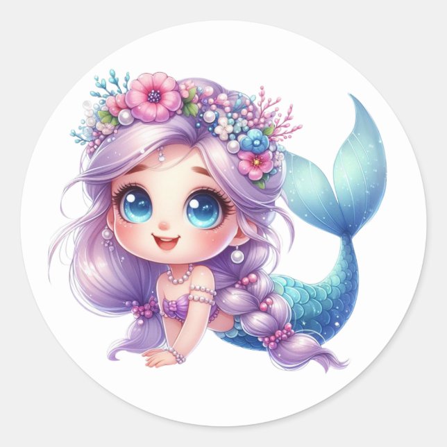 Farbenfrohe Mermaid-Aufkleber Runder Aufkleber (Vorderseite)