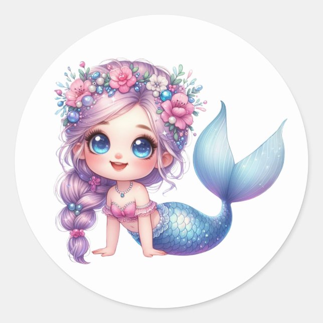 Farbenfrohe Mermaid-Aufkleber Runder Aufkleber (Vorderseite)