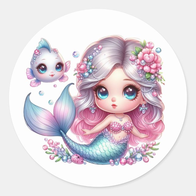 Farbenfrohe Mermaid-Aufkleber Runder Aufkleber (Vorderseite)