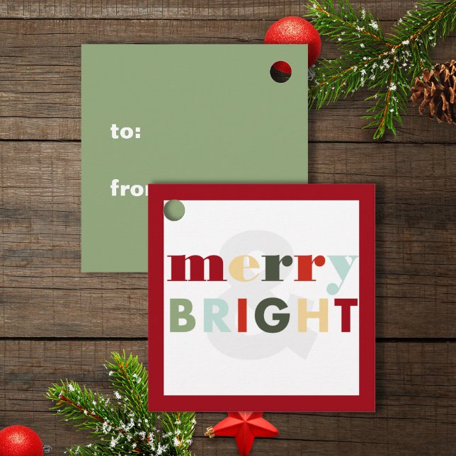 Farbenfrohe Merry & Bright Square Geschenke Geschenkanhänger (Von Creator hochgeladen)