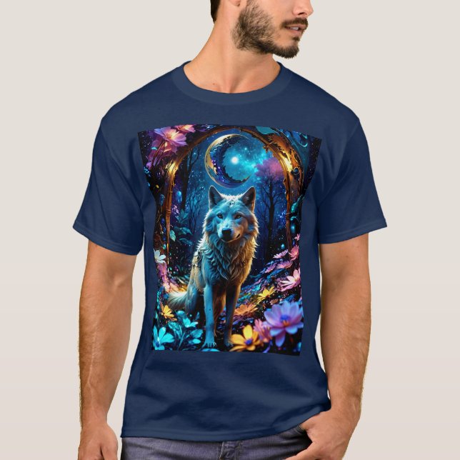 Farbenfrohe Metallic Colors Wolf T-Shirt (Vorderseite)