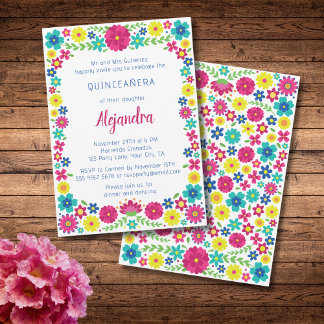Farbenfrohe mexikanische Blume quinceañera Einladu Ankündigung