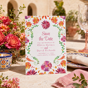 Farbenfrohe mexikanische Blumen-Fiesta Save-the-Da Einladung