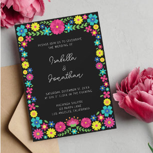 Farbenfrohe mexikanische Blumen Hochzeitseinladung Ankündigung