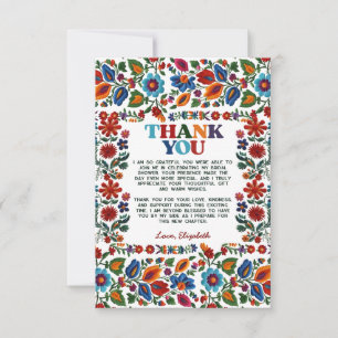 Farbenfrohe mexikanische Blumen-Volksgut-Stickerei Dankeskarte