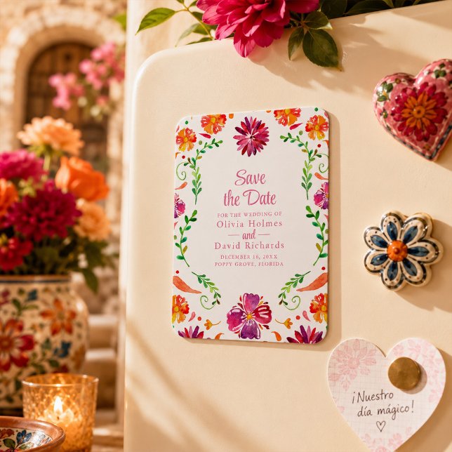 Farbenfrohe mexikanische Blumenfiesta Save the Dat Magnet (Colorful Mexican Floral Fiesta Save the Date Magnet)