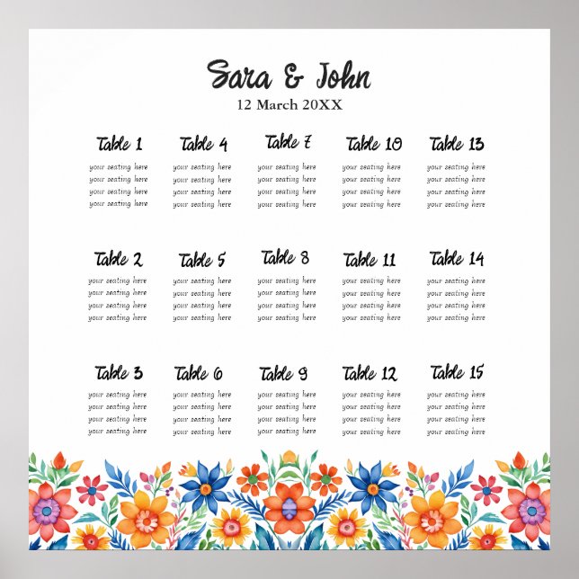 Farbenfrohe mexikanische Blumenkarte Poster (Vorne)