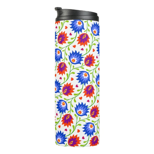 Farbenfrohe mexikanische Blumenmuster elegant kühl Thermosbecher (Nach rechts gedreht)