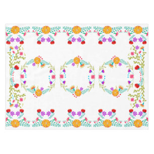 Farbenfrohe mexikanische Fiesta-Blume auf Weiß Tischdecke