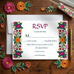 Farbenfrohe mexikanische Fiesta-Blumenstickerei-Ho RSVP Karte