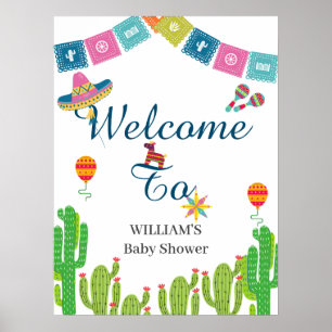 Farbenfrohe mexikanische Fiesta-Kaktus-Baby-Party Poster