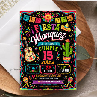 Farbenfrohe Mexikanische Fiesta Quinceañera Geburt Einladung