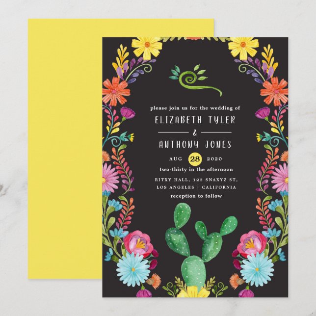 Farbenfrohe mexikanische Fiesta Wedding Einladung (Vorne/Hinten)