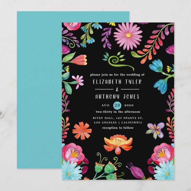 Farbenfrohe mexikanische Fiesta Wedding Einladung (Vorne/Hinten)